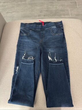 SPANK Dark Blue Women's Distressed Pull-On Jeans